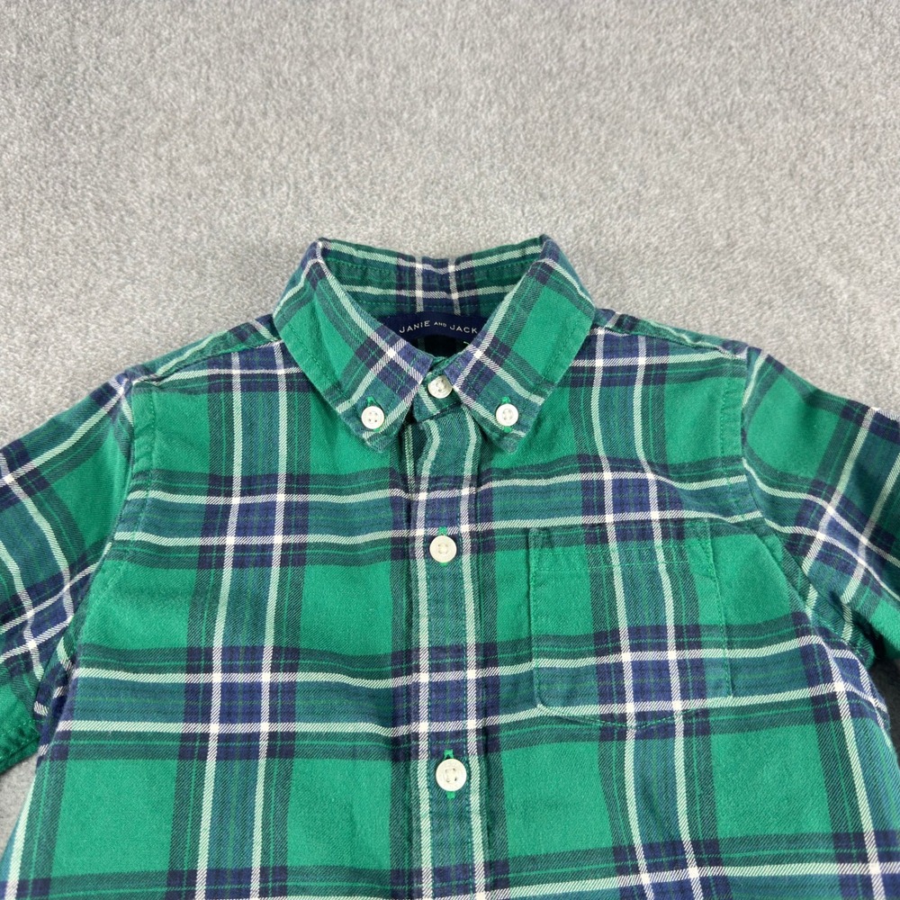 Janie and Jack Shirt Boys 3 3T Blue Green Plaid Button Down Long Sleeve - Picture 2 of 6